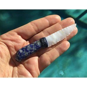 Decorative Handcarved Dagger Lapis Lazuli Handle Opal Blade Semi Precious Stones